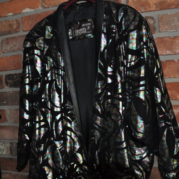 Vtg 90s Avant Garde Metallic BLACK LEATHER Bat Wing Cocoon Jacket CAR Coat M - Picture 5 of 14